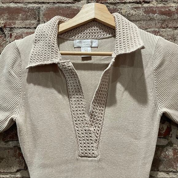 Caroline Constas Ribbed Knit Crochet Collar Midi Dress Size Medium - Picture 5 of 7